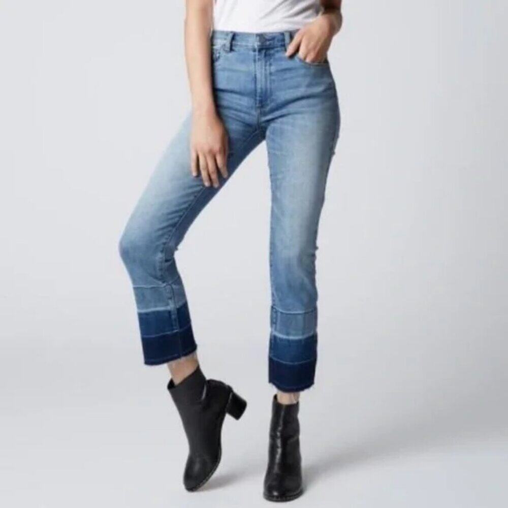 Blank NYC Madison High Rise Crop Jeans 27 Ombre Released Hem Frayed